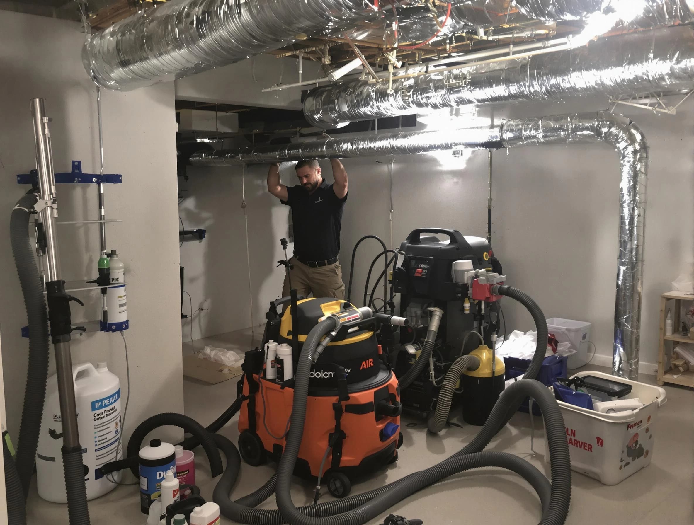 Eagle Mountain Air Duct Cleaning specialist performing professional mold removal from air ducts using safety equipment in Eagle Mountain
