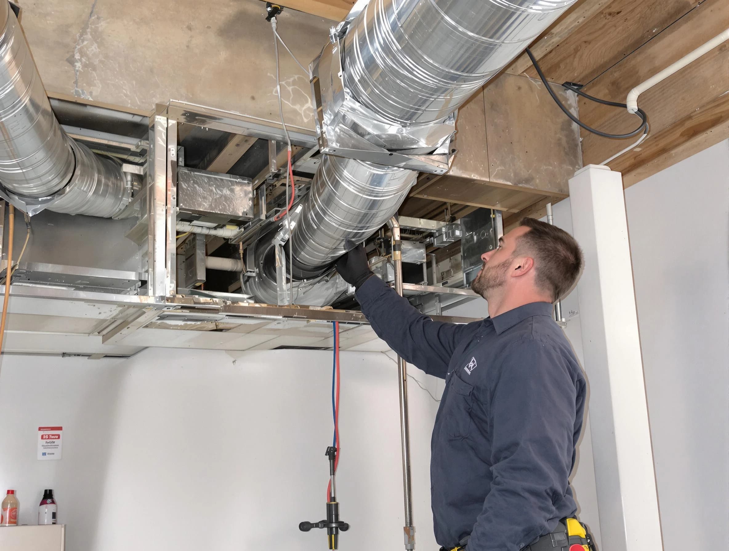 Eagle Mountain Air Duct Cleaning technician performing professional air duct repair using specialized tools in Eagle Mountain