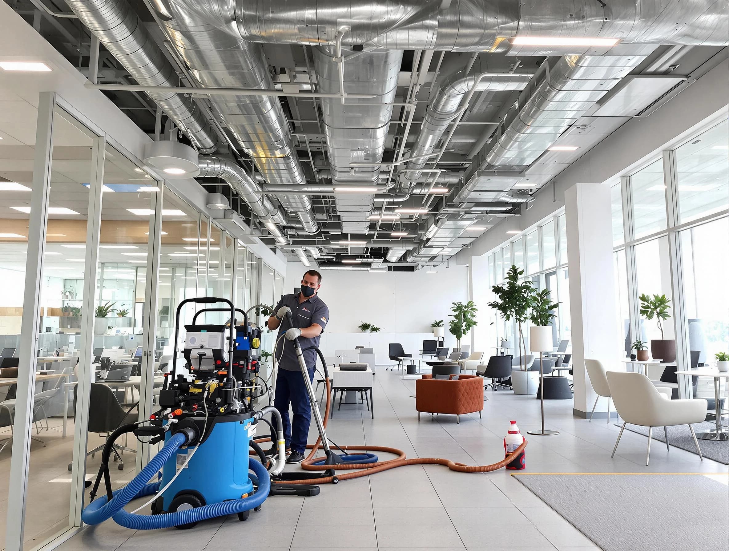 Eagle Mountain Air Duct Cleaning team conducting comprehensive commercial duct cleaning at a business location in Eagle Mountain
