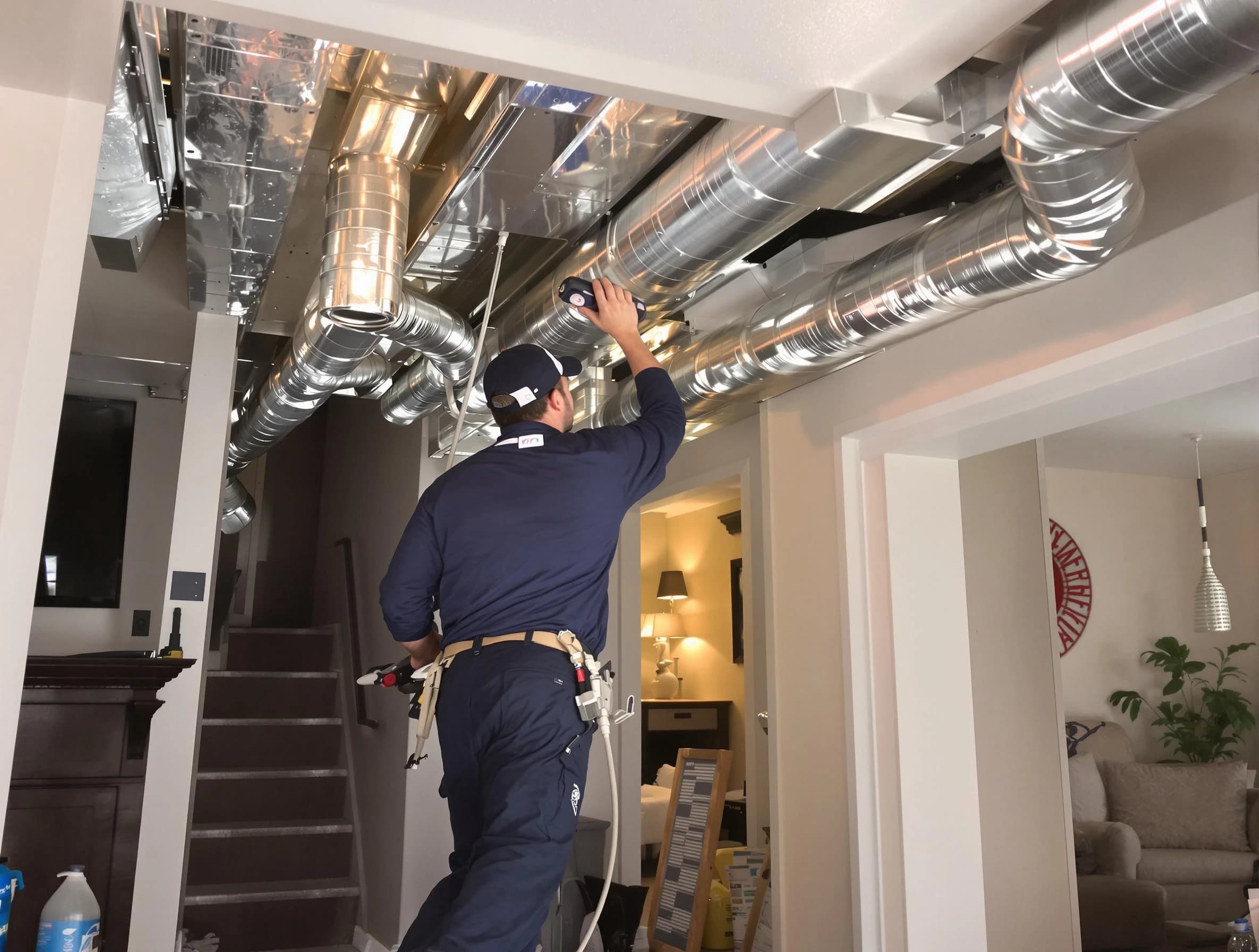 Eagle Mountain Air Duct Cleaning expert performing specialized duct cleaning in a mobile home in Eagle Mountain