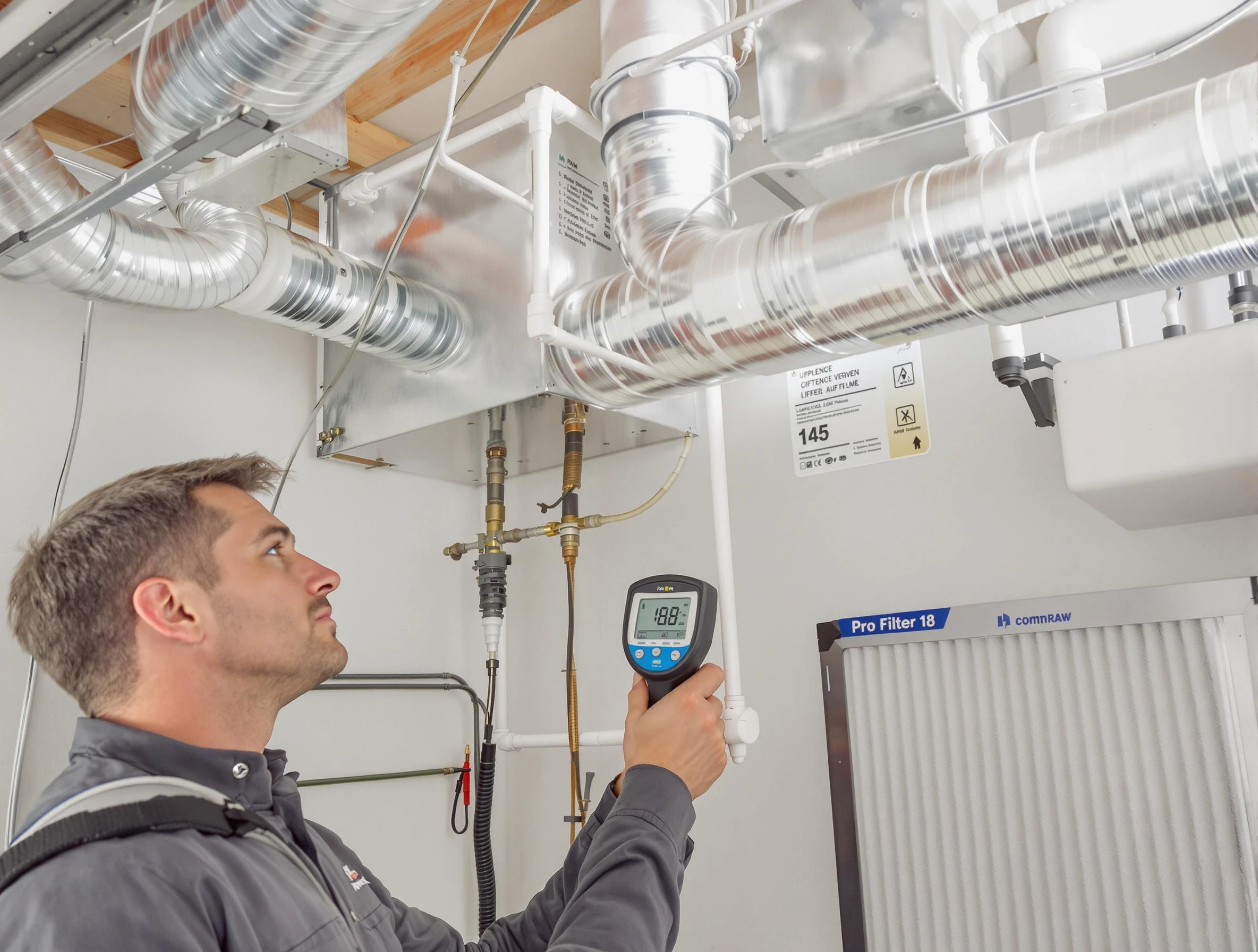 Eagle Mountain Air Duct Cleaning expert conducting detailed filter system inspection using diagnostic tools in Eagle Mountain
